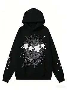 y2k hoodies, Men's Hip Hop Spider WebPattern, Graphic Alphabet Print HarajukuVintage Hoodie, Punk rock style, LongSleeve Street Wear Top For Both Men AndWomen Oversized Hoodies Sweatshirt Fitted Menswear
