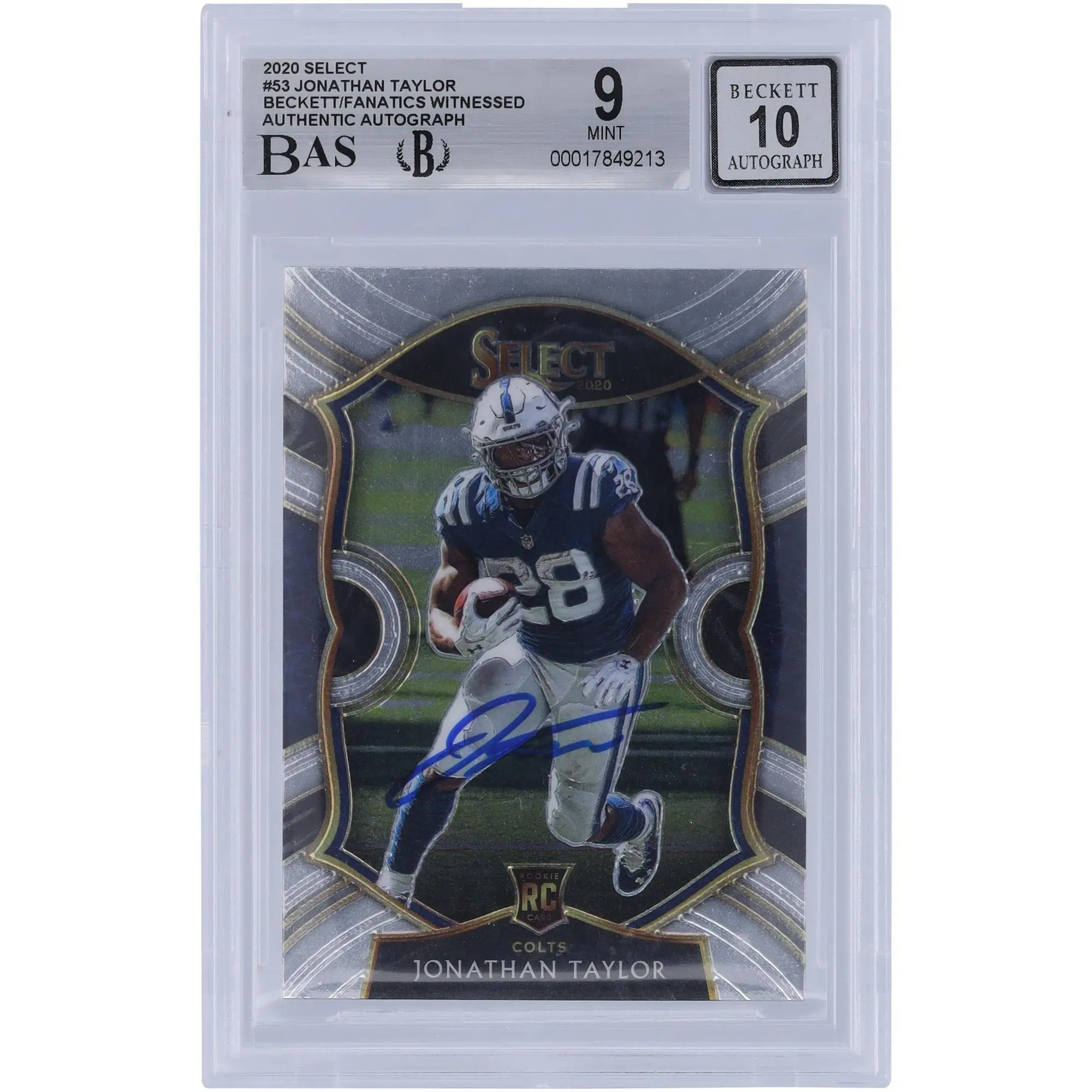 Jonathan Taylor Indianapolis Colts Autographed 2020 Panini Select #53 Beckett Fanatics Witnessed Authenticated 9/10 Rookie Card - Fanatics Authentic Certified