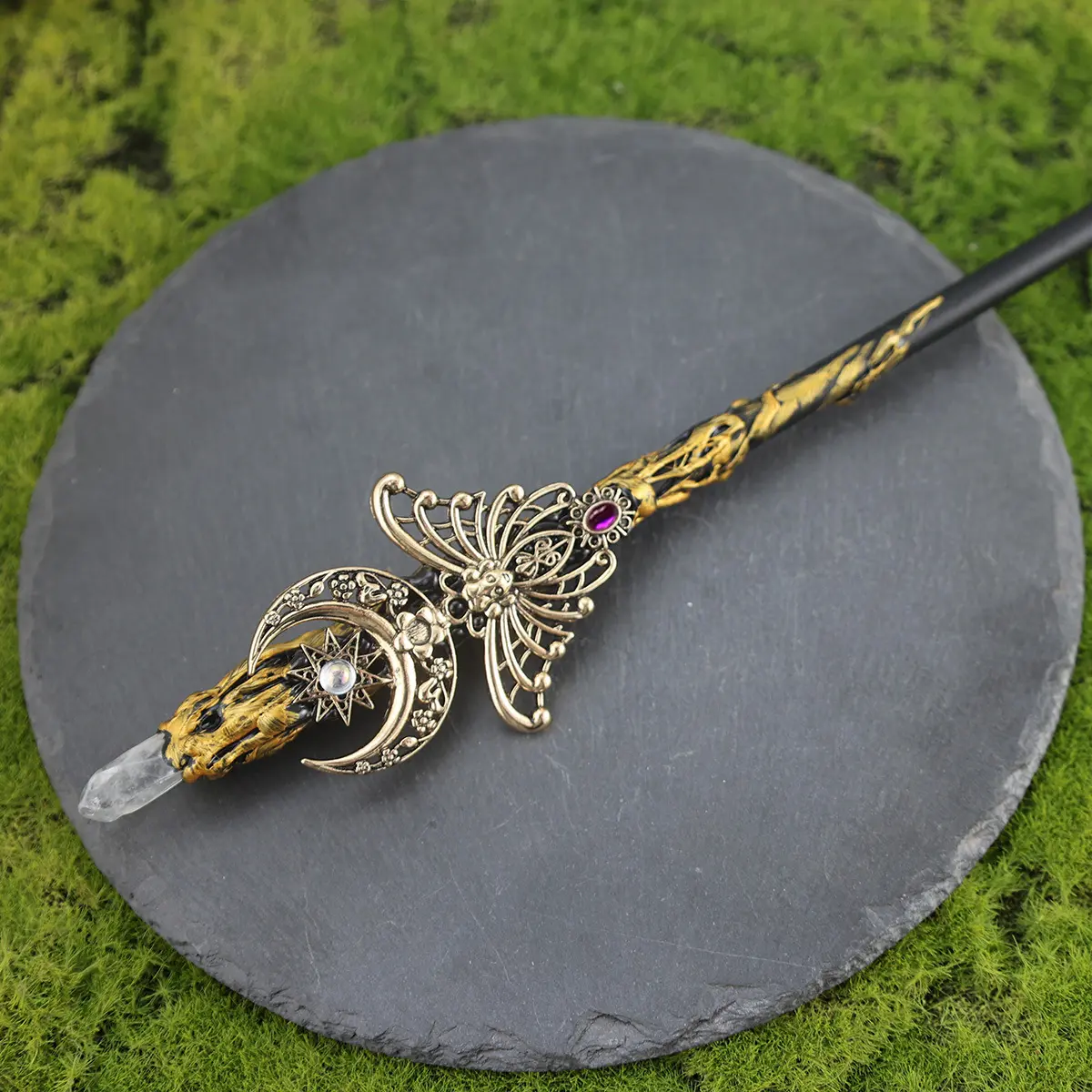 Halloween Charming Witch Wand with Irregular Natural Stone, Alloy Material, Perfect for Dark Spells & Altar Rituals, Stylish Decoration, Ornaments, Party Decoration Supplies, Party Props