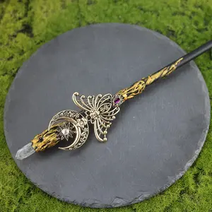 Halloween Charming Witch Wand with Irregular Natural Stone, Alloy Material, Perfect for Dark Spells & Altar Rituals, Stylish Decoration