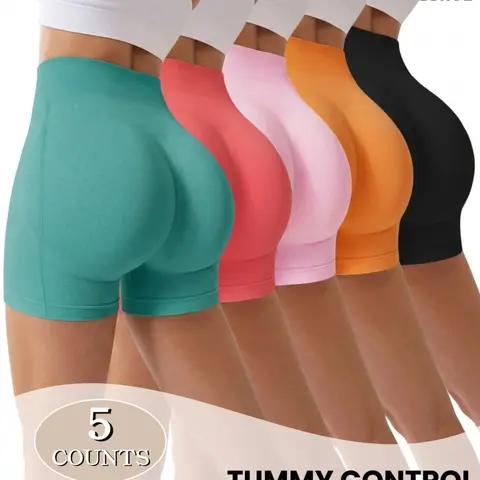 1/2/3/4/5 Pack Plus Size Women High-Waisted Elastic Leggings, Abdominal Control, Comfortable Breathable, Non-Rolled Edge, Yoga Pants, Breathable Activewear Bottoms, Underwear