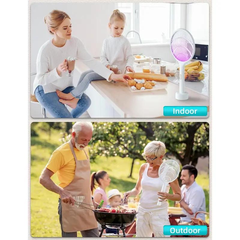 Electric Fly Swatter, 2-In-1 Intelligent Insect Killer, Electronic Mosquito Zapper, Power Output Generator with USB Charging Base, Mosquito Lamp for Home & Bedroom