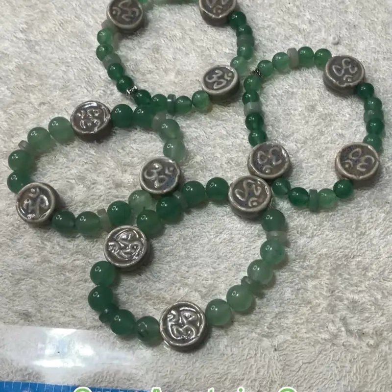 Green Aventurine Om Beaded Bracelets