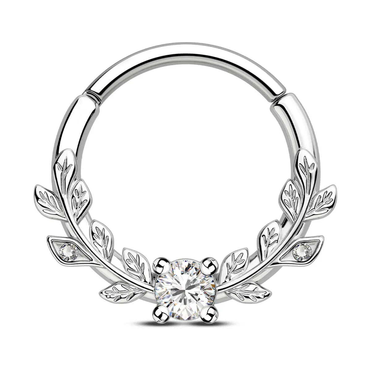 Oufer 16G Symmetrical Leaves Clear CZ Septum & Daith Ring