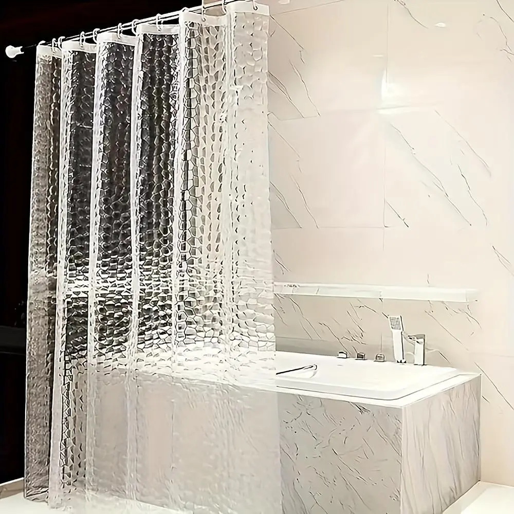 Clear Water Cube Pattern Shower Curtain, Bathroom Shower Curtains, Shower Curtain And Liner, 1 Count Modern Simple Bathroom Curtain with 12pcs Hooks, Bathroom Accessories for Home Hotel Salon Dormitory Decor