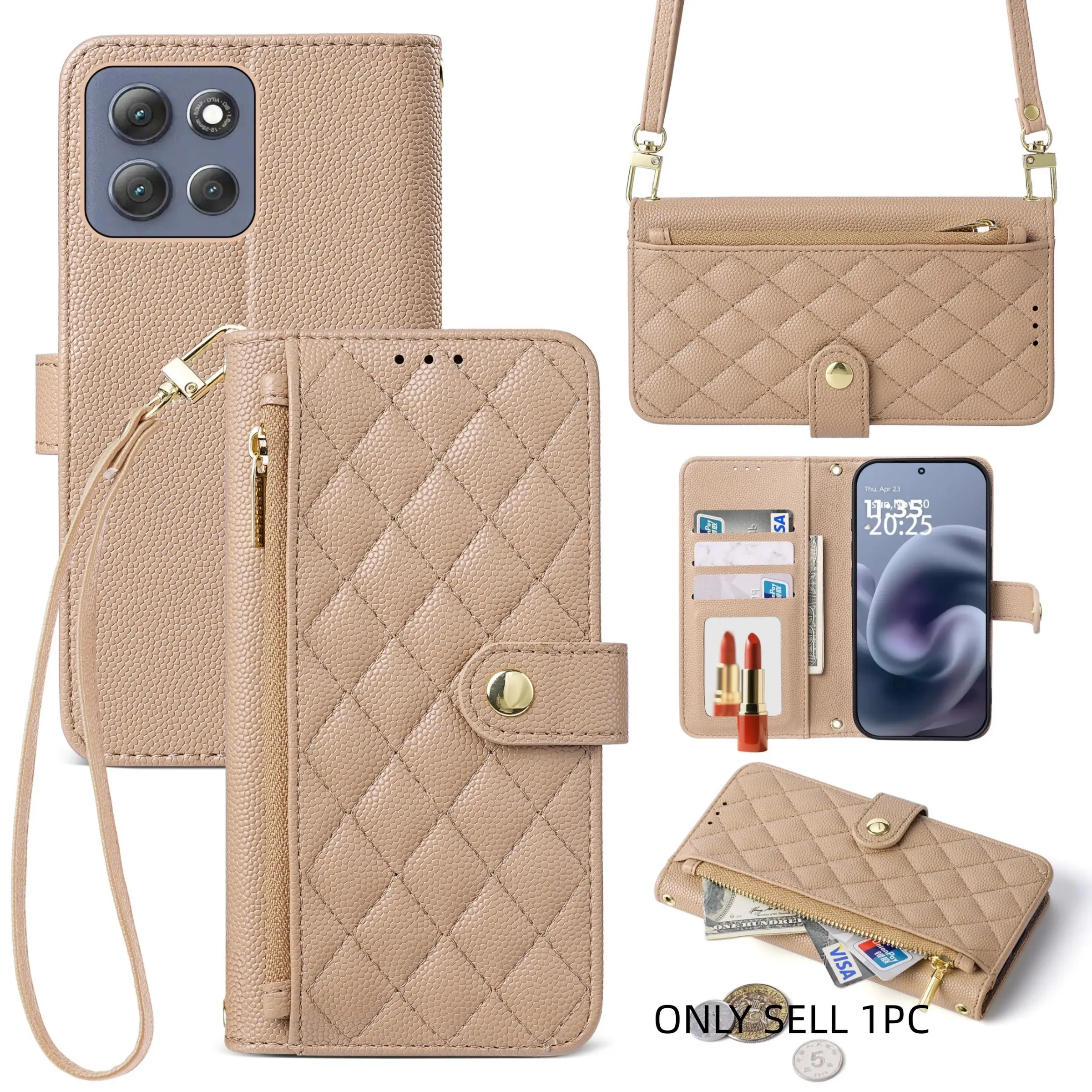 Motorola Edge60 Fusion/ Edge50/ Edge 70/g86/g 5g/ G55/g75 5g/ G54/e15/g15/g14 4g/ G13/ G55 5g/g86 Power/ultra Crossbody Bag, Flip Cover Phone Case with Card Slot and Zipper Wallet