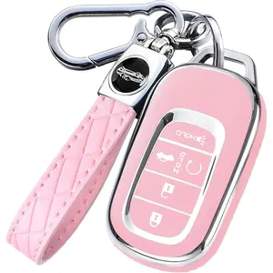 Key Fob Cover for Honda with Keychain, Premium TPU Key Case Shell for 2024 2023 2022 Honda Accord, Civic, HR-V, CR-V, Pilot Remote Smart Car Key Fob Protector(5 Buttons Pink) Car Key Holder