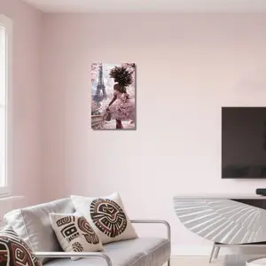 Black Girl Canvas Wall Art African American Pictures Pink Eiffel Tower Girls Fashion Poster Prints Paris Girls Painting Girl Room Decor