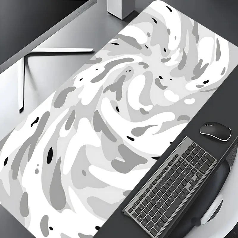 Gray White Abstract Camouflage Swirl Large Gaming Mouse Pad, Washable Rubber Pad Non-slip Lock Edge Multi-size Mouse Pad for Home Office, Gift for Family and Friends, Corporate Work Desk Accessories, Computer Desk Accessories