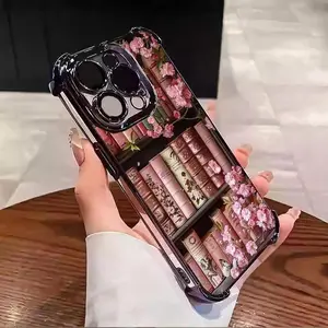 Cartoon Bookshelf Pattern TPU Phone Case for iPhone 16 15 14 Pro Max 13 12 11 Plus Four-corner pad anti-drop protective case