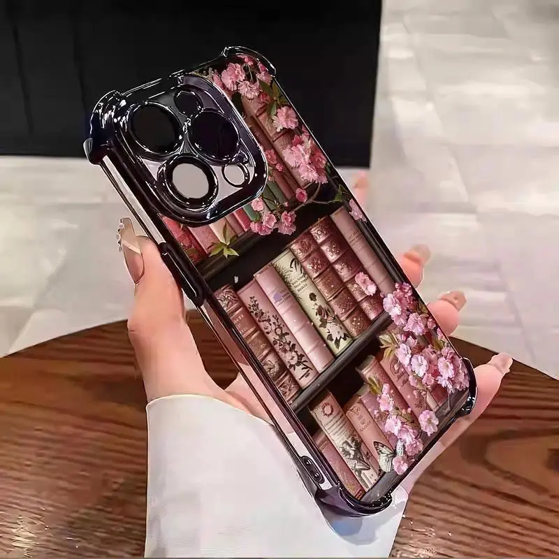 Cartoon Bookshelf TPU Protective Cellphone Case - 4-Corner Pads, Shockproof, Anti-Drop Cover, Tech Accessory for iPhone 16/15, 14 Pro Max, 13, 12, 11 Plus Handheld Devices, summerwins Casing
