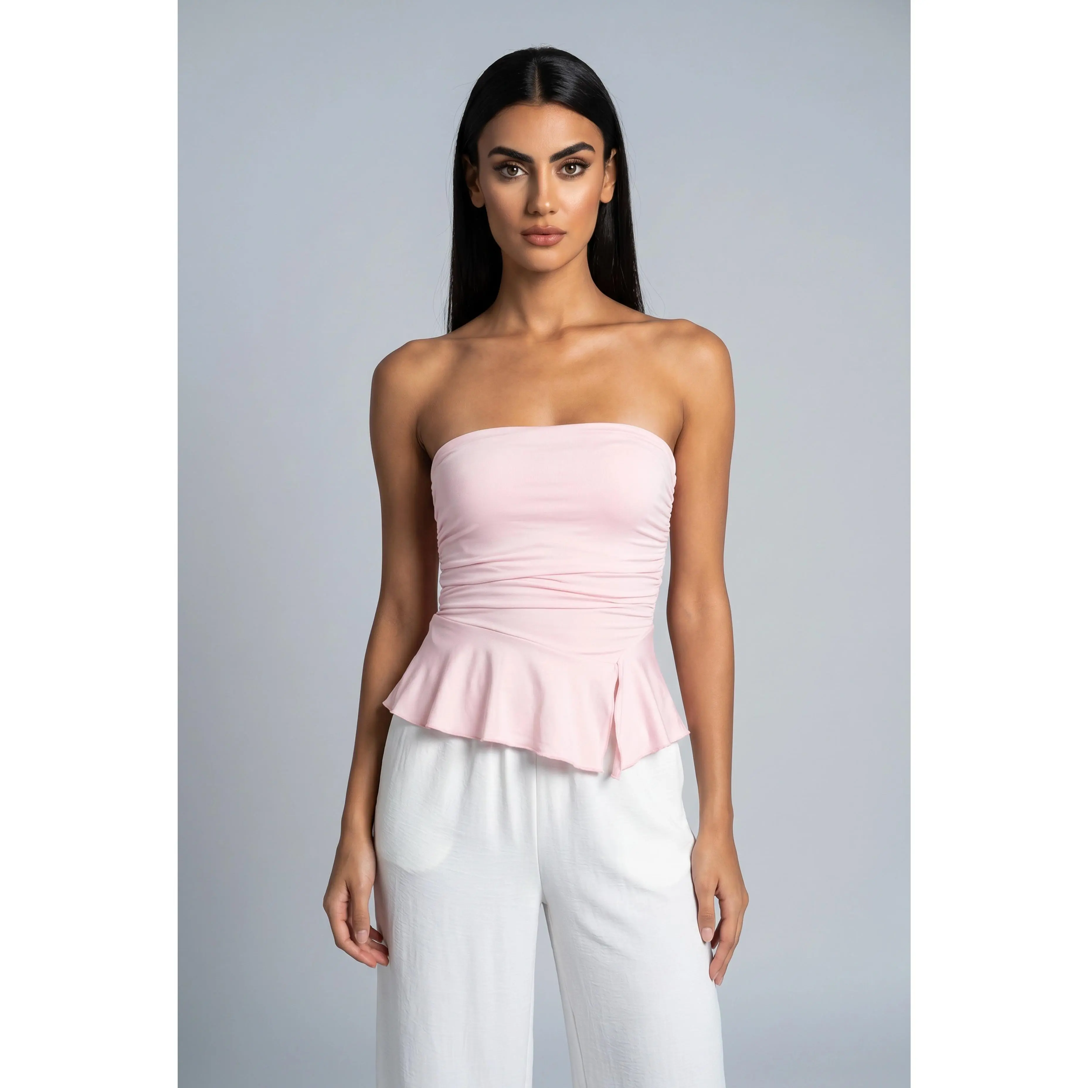 Asymmetrical Peplum Tube Top