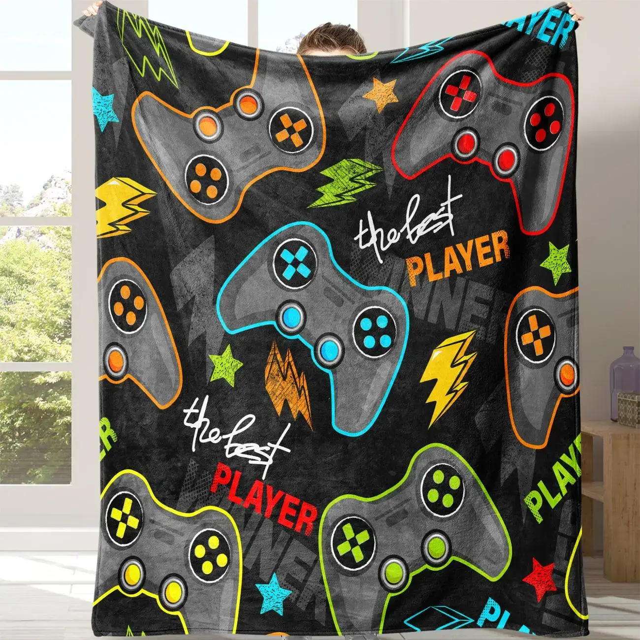Gamepad Pattern Flannel with Storage Bag, 1 Count Soft Throw Blanket for Sofa, Bed, Couch, Warm & Comfortable Blanket for Home, Travel, Camping, Office, Flannel Throw Blankets, Lightweight Flannel Blanket, Cozy Thr