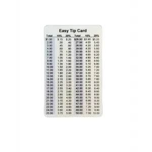 Restaurant Tip Table Card Easy Tip Calculations Credit Card Sized Durable Waterproof Plastic USA Made