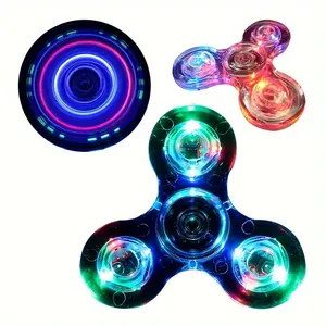 12pcs LED Crystal Fidget Spinner with Vibrant Lights - Glow-in-the-Dark, Adjustable Relax Gyroscope, Transparent PC Material, 4-Gear Colorful Spinning Top for Youngsters, Fidget Toys