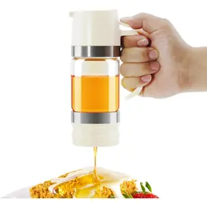 Honey Dispenser, Honey Dispenser No Drip 9 oz Honey Jar with Handle & Base, Easy Pour Syrup Dispenser, No-Mess for Coffee, Tea, Waffles & Desserts, White