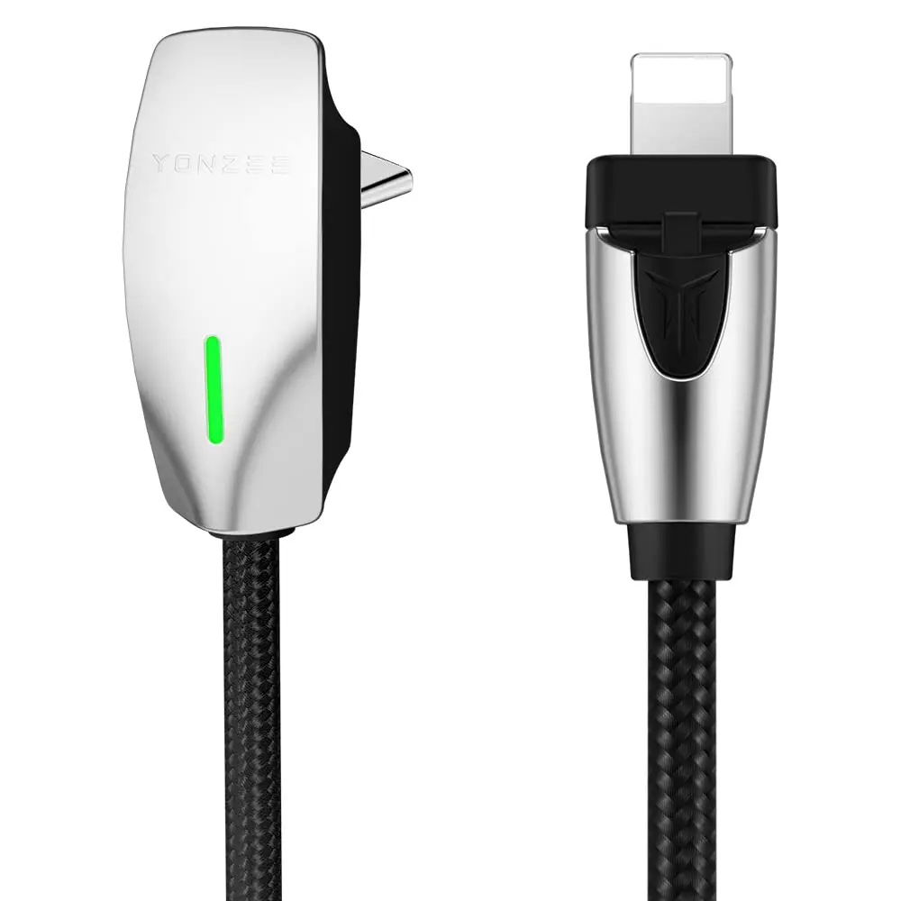 YONZEE Right-Angle Car Charging Cable, 60W Fast Charging USB-C to USB-C 6ft & USB-C to Lightning 3ft, Braided Cable for iPhone, iPad, Tesla Model 3/Y/S/X