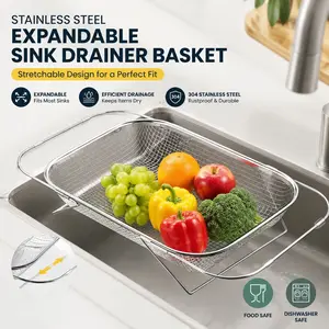 Stainless Steel Expandable Drainer Basket for Kitchen Sink, Durable and Space-Saving Design, Perfect for Dishwashing and Organization