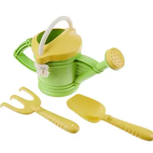 Green Toys Watering Can Set with Rake, Shovel and Cotton Rope Carrying Handle for Kids to Learn about Eco-Friendly Gardening