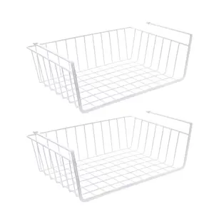 Mainstays Wire Under-Shelf Storage Baskets, Metal Cabinet and Pantry Shelf Organizer, 2 Pack, White