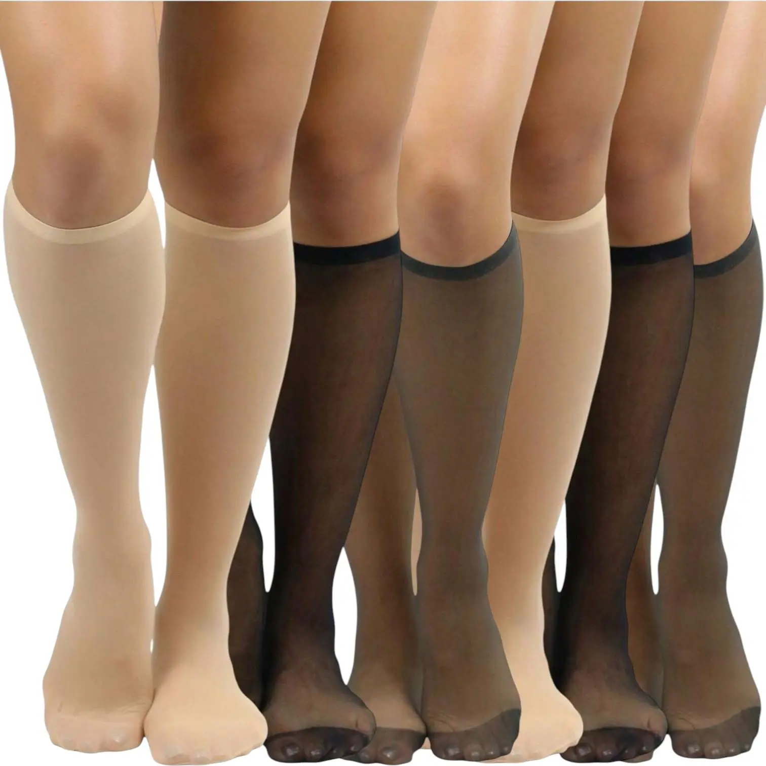 ToBeInStyle Women's Pack Of 6 Everyday Nylon Solid Color Knee High Socks Womenswear Essential