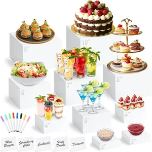 10 Pcs White Acrylic Buffet Risers with Mini Sign & Marker, 8-Size Hollow Bottom Nesting Cube Boxes (10in, 9in, 8in, 7in, 6in, 5in, 4in, 3in) – Home Decor Accessories for Party Dessert Displays