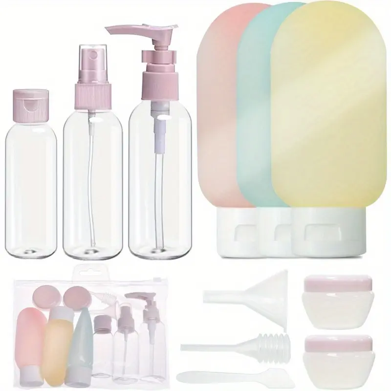 11-Pack Leak-Proof Travel Toiletry Bottles Set - Portable Refillable Canister Kit for Shampoo, Conditioner, Lotion, Liquids (Multi-Color) Home Organizer Storage Accessory dispenser
