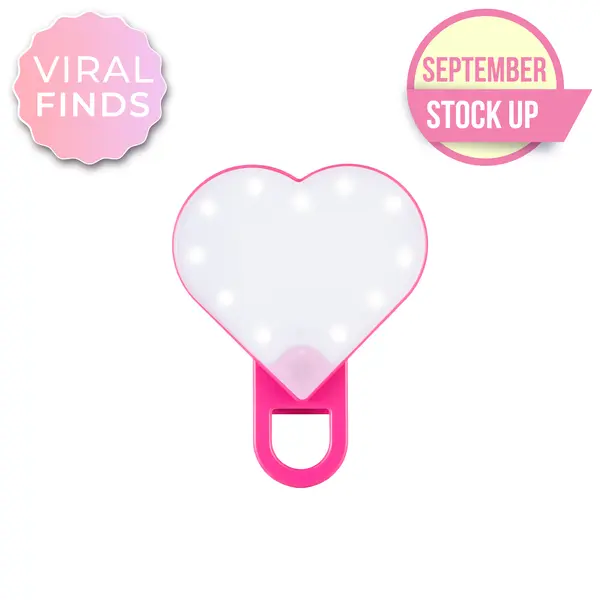 RIKI Sweetheart Clip-On Selfie Light & Makeup Mirror with 5 Adjustable Brightness Settings