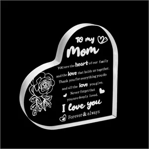 Mother’s Day Gifts for Mom from Daughter Son, I Love You Mom Acrylic Heart Keepsake, Desk Plaque for Moms, Mother’s Day Valentines Day Christmas Aunt grandma dad sister Gifts, Moms Desk Decor for Office Bedroom
