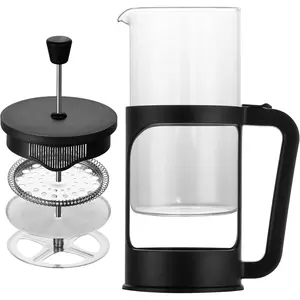 Borosilicate Glass French Press Coffee Maker, 3 Layer Stainless Steel Tea Press, 34oz Large French Press, Suitable for Home, Office, Kitchen, Travel, Fashion Black