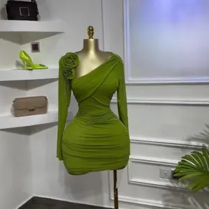 Autumn and winter clothing Dresses for Women Flower Short Skirt Long Sleeved Pleated Slimming and Elegant Party Dress 2025 new