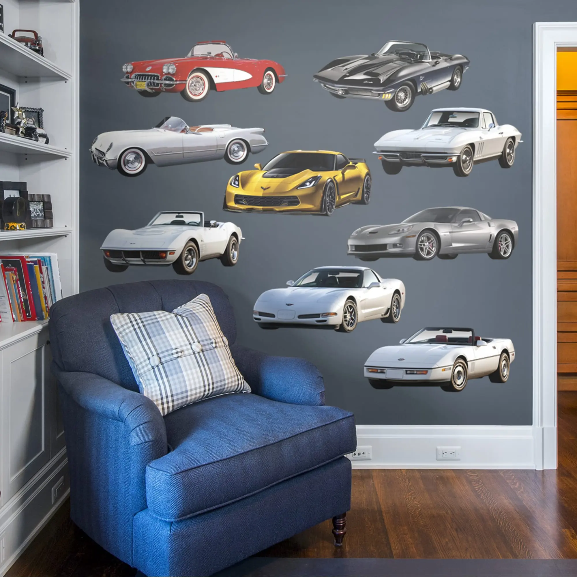 Officially Licensed Chevrolet Corvette Generations Collection Vinyl Wall Decal, Removable Art Stickers for Home Decor & Sticker Decorations