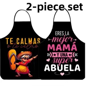 1pc /2 pc Funny Cartoon Character Print Apron, Casual Cross Design Kitchen Apron with Humorous Phrase, Polyester 100% Woven Fabric, 150.136 g/m², for Cooking, Baking, Home Cleaning, Gardening - Home Workwear