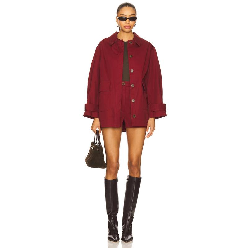 MATTHEW BRUCH Cargo Barn Jacket in Burgundy Cotton Twill