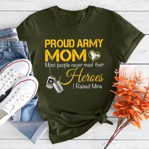 Custom Proud Army Mom Personalized Dog Tag Graphic Cotton T-Shirt, Military Family Comfort Tee, Patriotic Fashion Outfit, Mother's Day Casual Shirt, Custom Gift For Army Moms