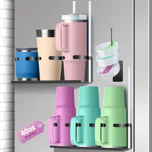 2Pack Magnetic Stanley Cup Holder for Fridge Cabinet Wall Stanley Cup Accessories for Stanley 30/40 oz Tumbler Water Bottles Organizer with 3-Cup, Gifts Ideal