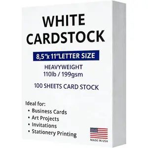 White Cardstock 8.5 x 11”, 110LB Index/199GSM Heavyweight Card Stock, 100 Sheets, Thick Printer Paper for Copy, Printing, Art Projects, Invitations, Made In USA