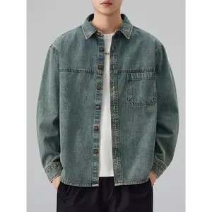 Fashion men's wear： New Long-Sleeve Denim Jacket for Men in Autumn And Winter, Casual Thickened Retro Shirt in Japanese Style