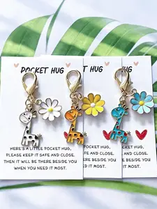 3pcs/6pcs Cute Giraffe Keychain, With Pocket Hug Card, The Perfect Gift for Giraffe Lovers and Best Friends, Can Be Used as Backpack Pendant, Keychain Decoration, Love and Care Party Gift, Birthday Gift