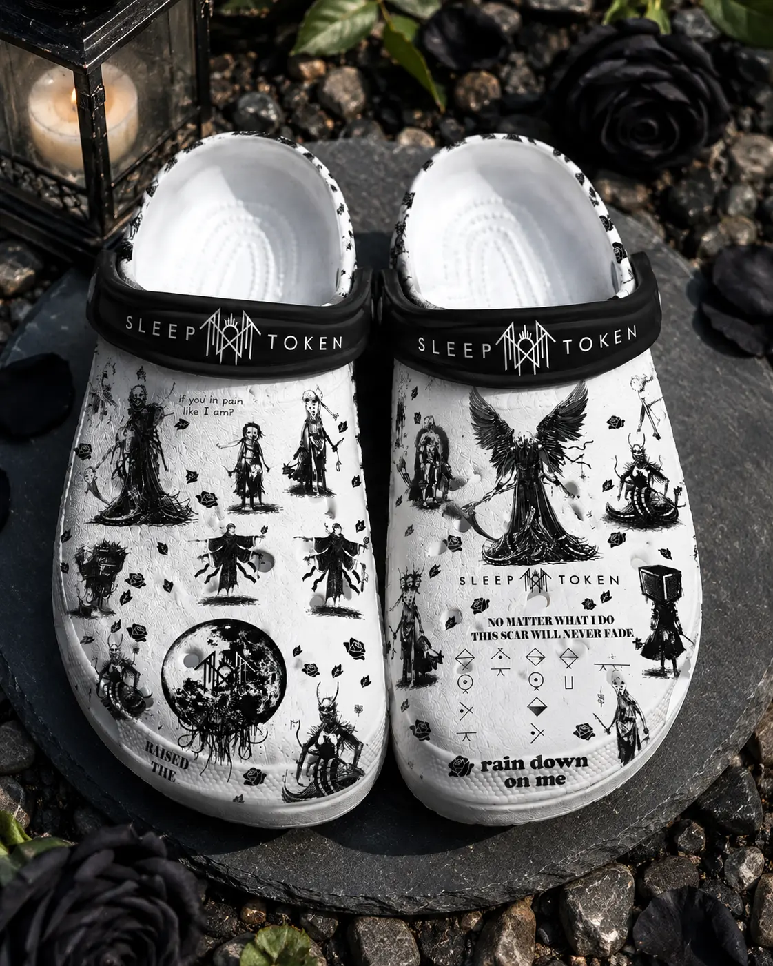 Sleep Token Clogs Shoes, Monochrome Fantasy Art Clog Shoes, Occult Graphic Casual Footwear, Lightweight Comfort Clogs Shoes
