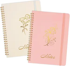 Aesthetic Spiral Notebook, 2 count Cute Notebook, 8.3" x 6" Notebook For Women, A5 Spiral Journal Notebook for Office/School/Home (Pink & Beige)