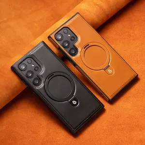 Luxury Magnetic Bracket PU Leather Phone Case, For Samsung Galaxy Series S25 S24 S23 S22 Ultra Magsafe Wireless Charging Case