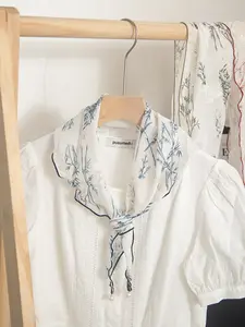 New Traditional Bamboo Leaf Print Scarf, Summer Breathable Sun Protection Shawl, Versatile Small Square Necktie, Fashion Accessory