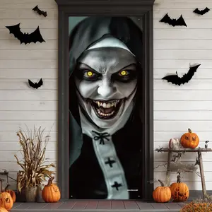 Halloween Scary Ghost Door Cover Decorations Indoor, 3D Nun Door Cover for Halloween Decorations, Scary Home Party Supplies Front Room Decor