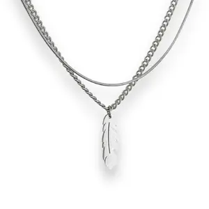Layered Feather Pendant Necklace for Men Women Streetwear Unisex Hip Hop Style