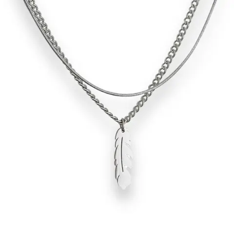 Layered Feather Pendant Necklace for Men Women Streetwear Unisex Hip Hop Style