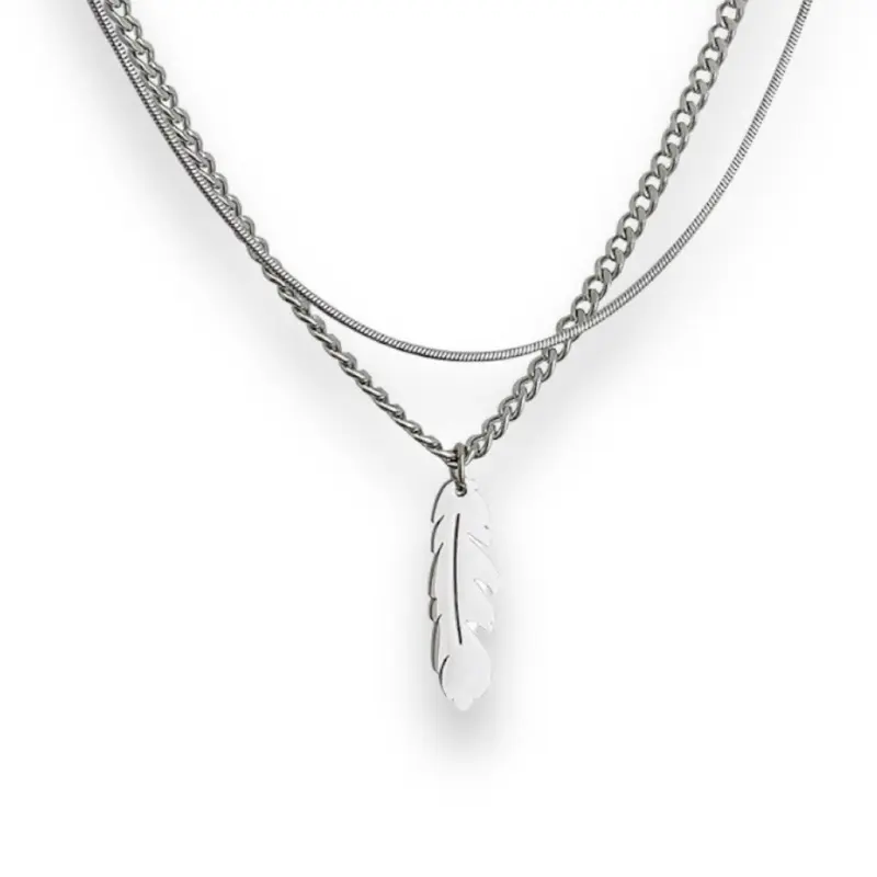 Layered Feather Pendant Necklace for Men Women Streetwear Unisex Hip Hop Style