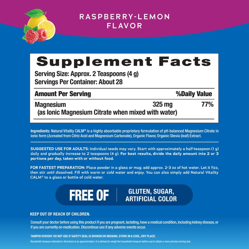 CALM 4 oz Relaxing Drink Mix - Raspberry Lemon Flavor - Magnesium Citrate Supplement -  4 oz (113 g) - 28 servings