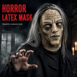 Halloween Cracked Witch Ghost Latex Mask, Creepy Scary Zombie Old Lady Mask with Hair, Perfect for Horror Cosplay, Trick-Or-Treat, Spooky Events, Mask Design