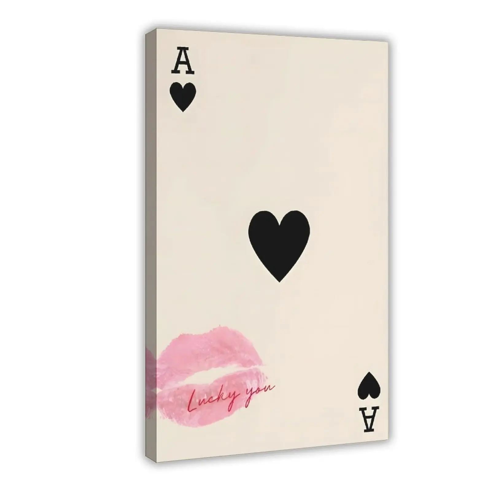 Unframed Pink Plaid Trendy Canvas Wall Artwork - Lucky You Retro Poker Print, Cute Preppy Aesthetic Women's Room Decor, Minimalist Green Anime Poster, Ideal Gifts for Women